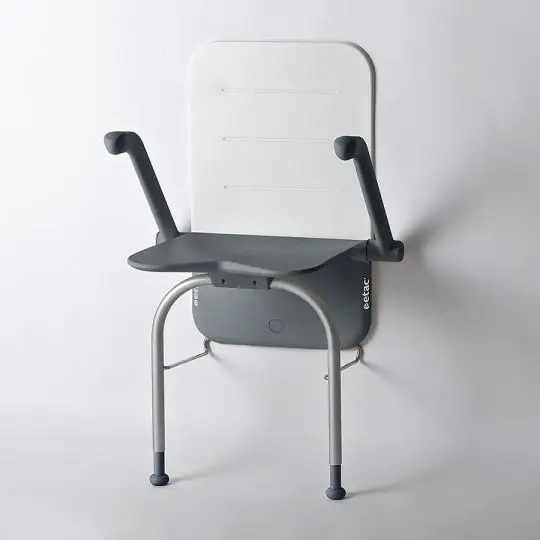 Wandduschsitz RELAX - Farbe grau - mit Armlehnen - mit Rückenkissen - mit Stützbein
