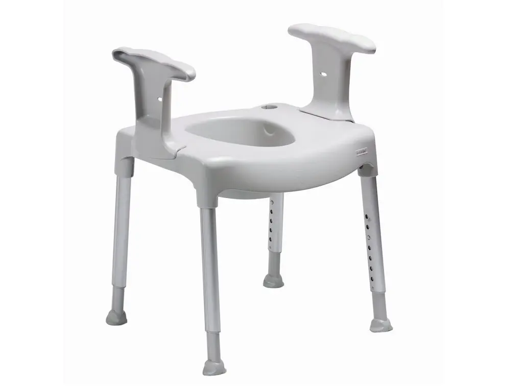 Siège de toilette SWIFT gris - avec accoudoirs et pare-éclaboussures