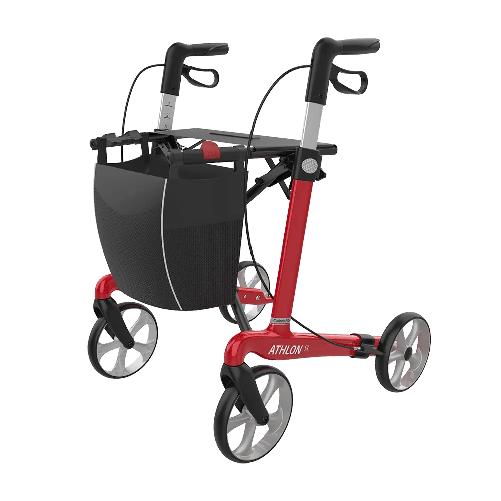  Rollator - Athlon - 4 roues - carbone - pliable - rouge ferrari - Taille M