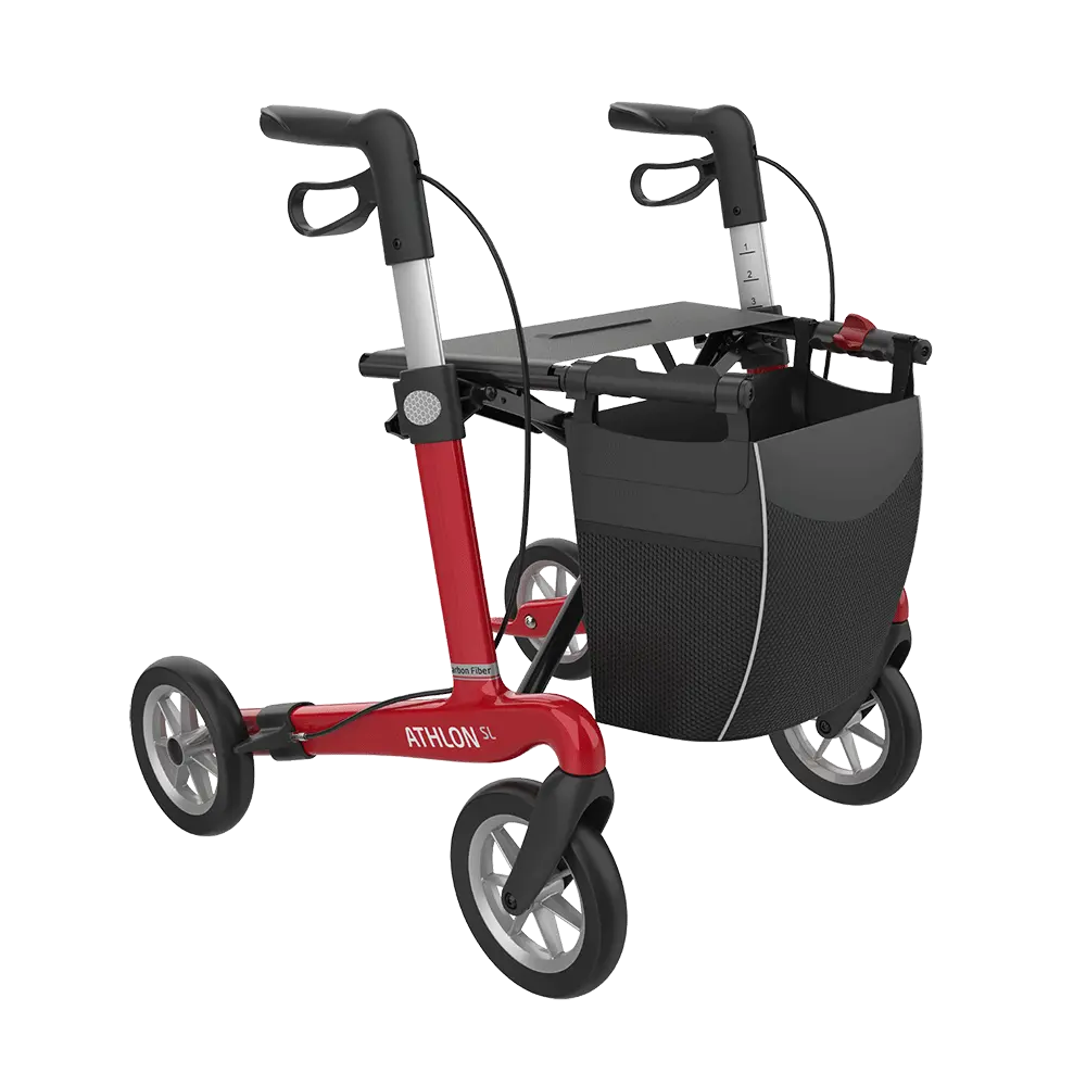 Rollator – Athlon – 4 Räder – us Carbon – zämeklappbar – Ferrari-Rot – Grössi M