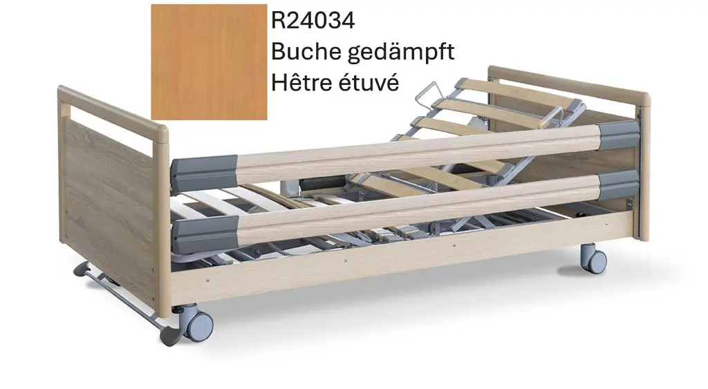 Lit électrique - Practico 25-80 Plus - 4 parties - 140x200cm - frein central - barrières longues - Érable After Eight R27017 - Type I plus