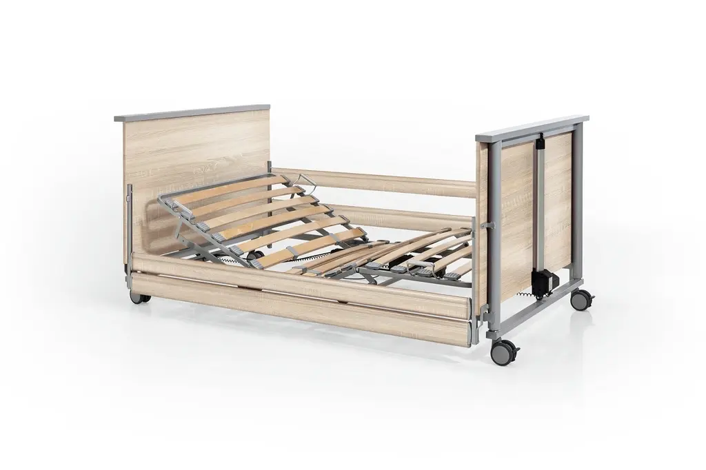 Elektrisches Schwerlastbett - Adiflex 220 - 120x200cm - Sonoma eiche hell R20128 - durchgehende Seitengitter - Einzelradbremse - Federholzleisten - Max. Gewicht 220kg