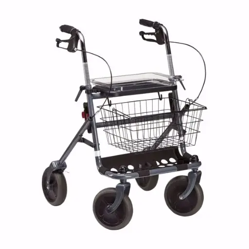 [5078] Rollator - Fakto+ - 4 roues - acier - pliable - gris