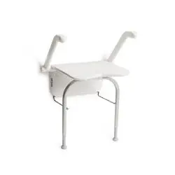 [5584] Wandduschsitz RELAX - Farbe weiss - mit Armlehnen - mit Stützbein - ohne Rückenkissen